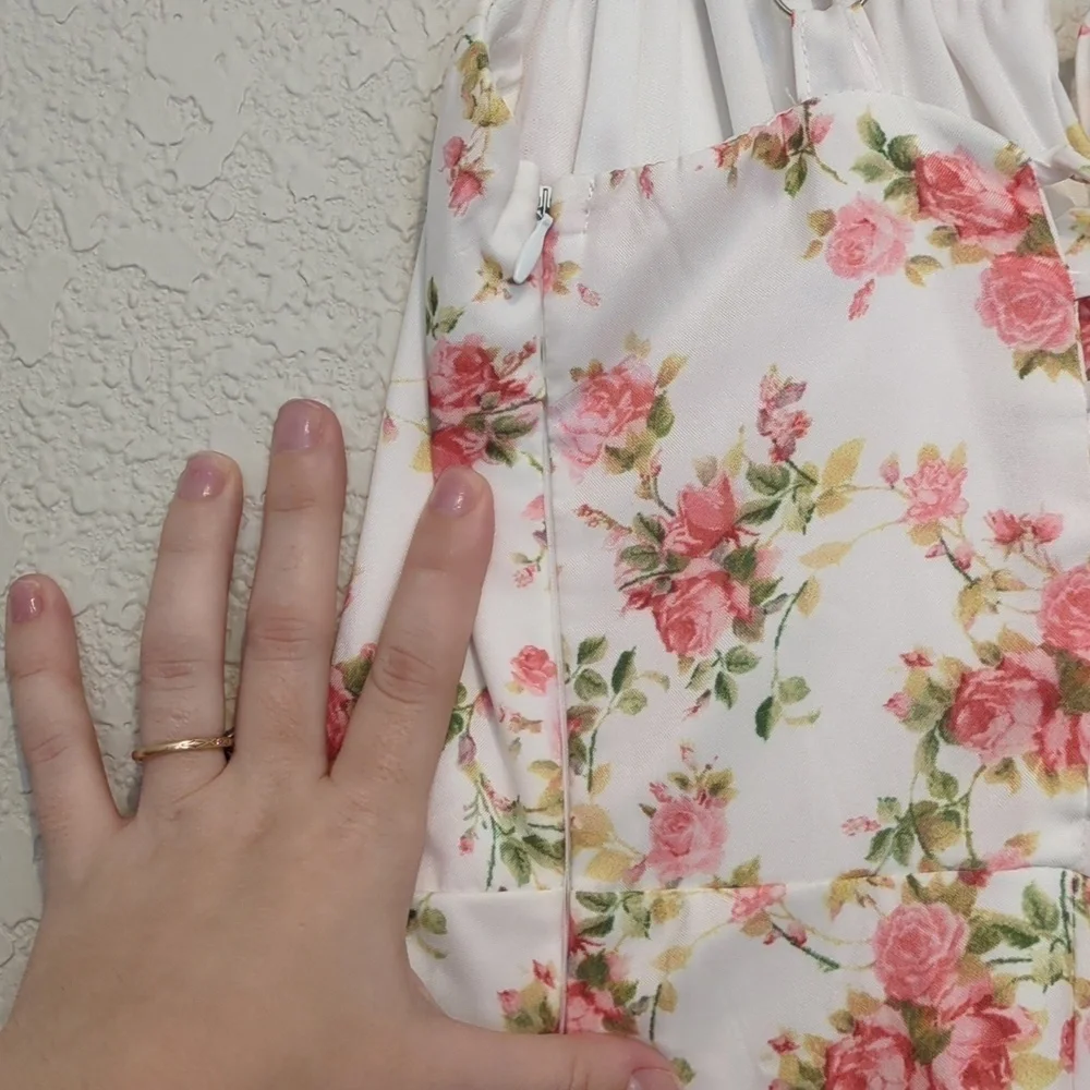 Parthea white pink floral sleeveless basque waist lace up thigh slit maxi dress - Picture 13 of 14